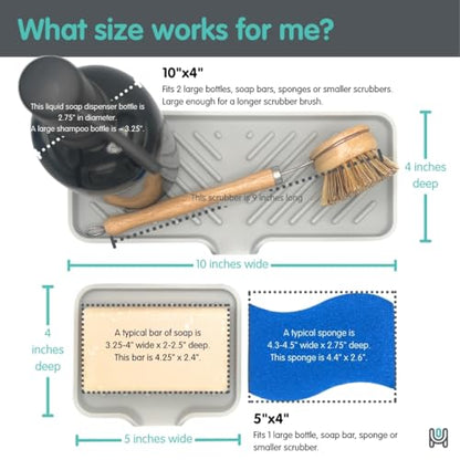 Silicone Soap Dish Tray and Sponge Holder with Drain Chute and Feet | 3-Way Sloped Design | Bathroom and Kitchen Sink Organizer Caddy (Light Grey, 5"x4", 3.5 Ounces) - color: Light Grey, size: 5"x4"