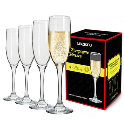 Champagne Glasses,Set of 4,Classic Shape,Hand Blown Elegant Unique Gift for Long stem Sparkling,Wine glasses for Wedding,Birthday Mother’s Day-Ideal for Wine Tasting,Daily Use-6.5 oz,Clear - size: Champagne Glasses