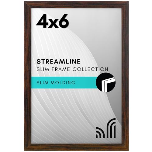 Americanflat 4x6 Picture Frame with Shatter-Resistant Glass - Streamline Collection - Thin Border Photo Frame for Tabletop and Wall Display - Hanging Hardware and Easel Stand Included - Walnut | Shatter-resistant glass, wall or tabletop display with inclu