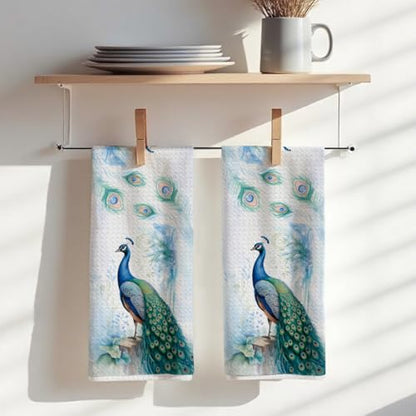 2 Pcs Super Soft Modern Blue Peacock Kitchen Towels, Exotic Animal Farmhouse Beautiful Bird Feather Bath Towels, Gift for Women Friend Coworker Sister Christmas Birthday Housewarming Gifts - color: Multicolor 360