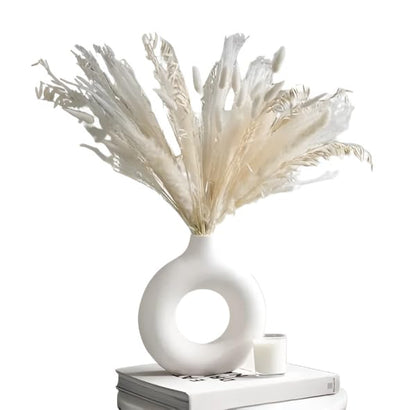 Handcrafted Ceramic Minimalist Vase, Donut Round Shape, Pampas Grass, Floral Holder, Modern Decor, 1 Pcs