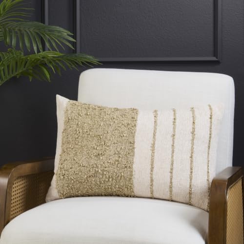 SARO LIFESTYLE Textured Woven Throw Pillow Cover - Boucle Stripe Throw Pillow Cover for Organic Modern Farmhouse Decor, Cozy Living Spaces and Layered Styling, 16"x24", Ivory