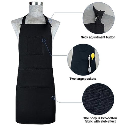 Oven Mitts and Pot Holders with Cooking Apron Set of 5, Heat Resistant Kitchen Gloves and Silicone Non-Slip Potholders, Adjustable Neck Buckle Chef Apron, Cotton Nice Design for Cooking (Black)… - color: Black