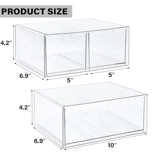 Prsildan Acrylic Drawer Makeup Organizer with 3 Drawers, Clear Stackable Storage for Baby Bottles, Craft, Jewelry & Hair Accessories, Multi-Use for Vanity, Countertop, Office Desk Organization - size: 3 Drawers