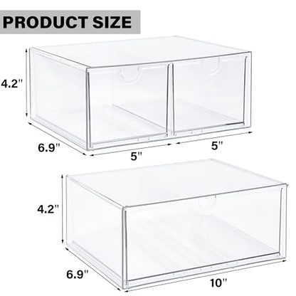 Prsildan Acrylic Drawer Makeup Organizer with 3 Drawers, Clear Stackable Storage for Baby Bottles, Craft, Jewelry & Hair Accessories, Multi-Use for Vanity, Countertop, Office Desk Organization - size: 3 Drawers