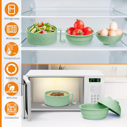 Ramen Cooker,32oz Ramen Bowl Set,Microwave Ramen Bowl, Microwave Bowl with Lid, Portable Noodle Bowls,for Home Office Dorm Room College gift (Green) - color: Green