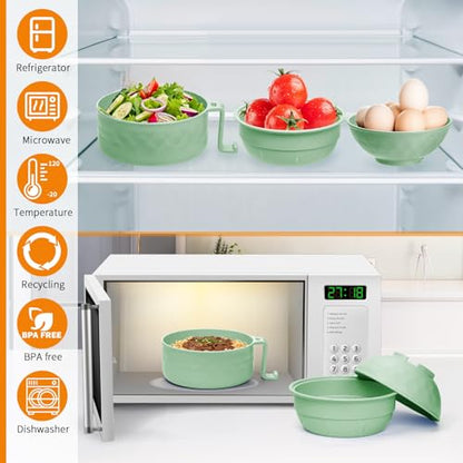 Ramen Cooker,32oz Ramen Bowl Set,Microwave Ramen Bowl, Microwave Bowl with Lid, Portable Noodle Bowls,for Home Office Dorm Room College gift (Green) - color: Green