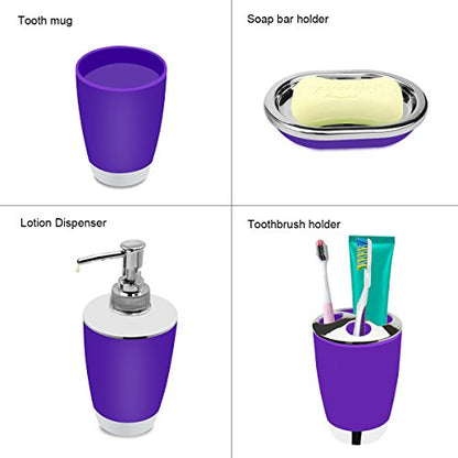 Bathroom Accessories Set, 6-Piece Plastic Gift Set, Toothbrush Holder, Toothbrush Cup, Soap Dispenser, Soap Dish, Toilet Brush Holder, Trash Can (Purple) - color: Purple