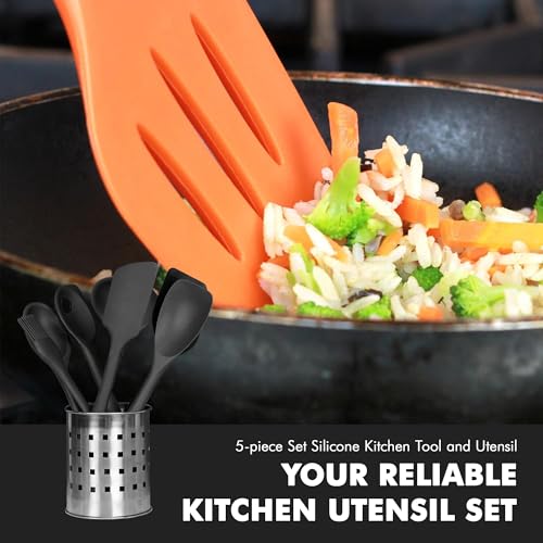 Chef Craft Premium Silicone Kitchen Tool and Utensil Set, 5 Piece, Black - color: Black, size: 5 Piece Set