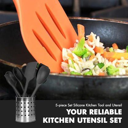 Chef Craft Premium Silicone Kitchen Tool and Utensil Set, 5 Piece, Black - color: Black, size: 5 Piece Set