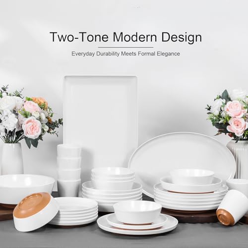 Webbylee ‌16" Melamine Oval Platter Set of 2 - Lightweight Durable Serving Tray for Party, Catering & Home | Dishwasher Safe, Fits Turkey/Charcuterie-White & Brown - color: White-Brown / 16-O, size: 15.8-inch