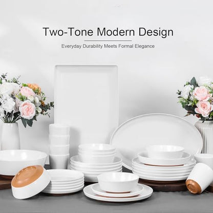 Webbylee ‌16" Melamine Oval Platter Set of 2 - Lightweight Durable Serving Tray for Party, Catering & Home | Dishwasher Safe, Fits Turkey/Charcuterie-White & Brown - color: White-Brown / 16-O, size: 15.8-inch