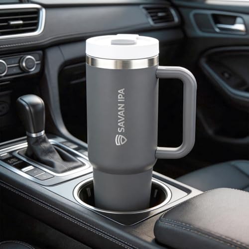 Insulated Tumbler, Gray, 30 oz | Stainless Steel Vacuum, Handle and Straw, Leak Resistant Lid, Fits Car Cup Holder - color: CHARCOL, size: 30 oz