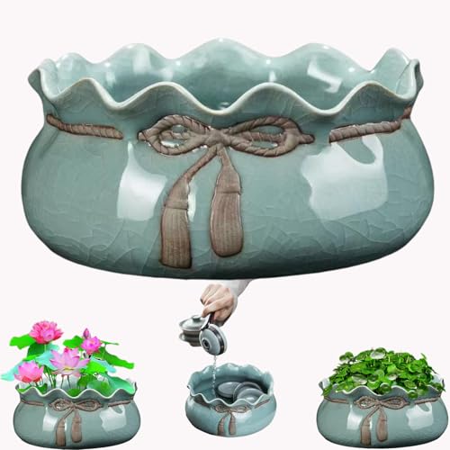 Lotus Bowl Planter, Decorative Ceramic Plant Pots, Thickened Round Planter for Home Desk & Shelf Decor (Treasure Bowl) - color: Treasure Bowl