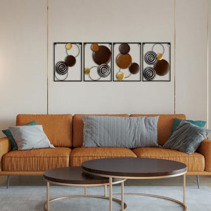 Tandefio 4 Pcs Metal Wall Art Abstract Wall Decoration Brown Metal Decor 14'' x 11'' Minimalist Sculptures Decor Round Style Iron Modern Accent Hanging Housewarming Gift for Home Living Room Bedroom