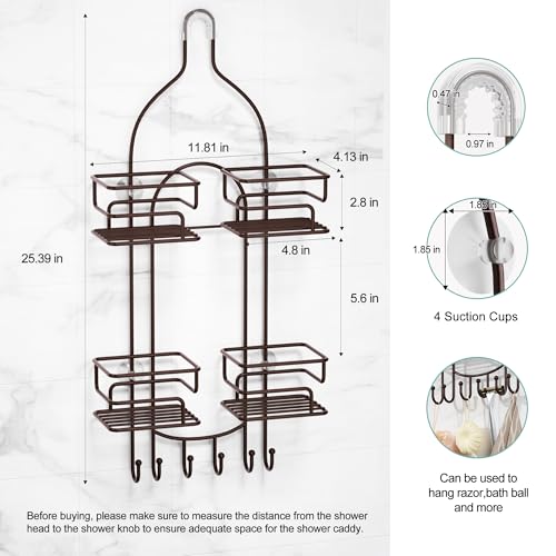 SRIWATANA Shower Caddy Hanging, Shower Organizer with Razor Hooks, Bronze | Rustproof Shower Rack, No Drilling Shelves Over Shower Head, Anti-Swing Scution Install, Bathroom Holder for Sponge Loofah - color: Bronze