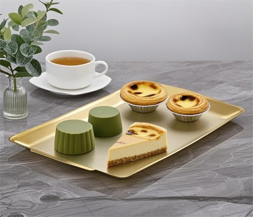 15.8" x 9.5" Large Serving Platters, Stainless Steel Heavy-Duty Large Serving Trays, Gold Rectangular Plates for Food, Fruit, Party, Wedding, Christmas, Chip and Scratch Resistant - color: Gold-15.8" X 9.5"