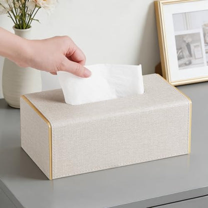 Linen Tissue Box Cover Rectangle with Magnetic Closure, Medium | 4 Different Sizes, PU Leather Tissue Box Cover, Decorative Rectangular Tissue Holder for Bathroom Nightstand Car Office - size: Medium – Fits Tissue Boxes Up to 3.4" Tall