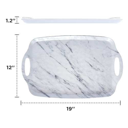 TP Melamine Serving Trays with Handles, 19" x 12", Set of 2, White Marble | Large Rectangular Trays, Serving platters, Turkey and Party Serving, Lightweight, Break-resistant - color: White Marble, size: 19" x 12"