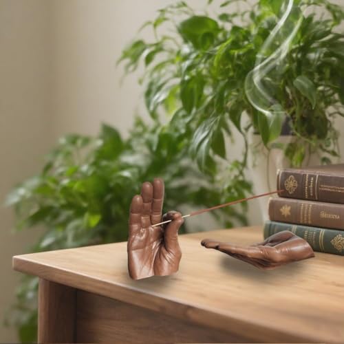 Hand Statues Incense Holder - Incense Burner Ash Catcher, Handcrafted Incense Stick Holder with Ash Catcher, Artisan Incense Burner for Meditation & Yoga (Brown) - color: Brown
