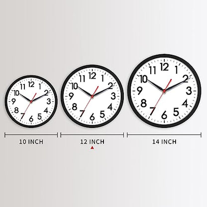 AKCISOT 12 Inch Wall Clock, Silent Battery Operated Analog Clock, Black | Office | Kitchen | Living Room | Classroom | Easy-to-read Numbers - color: A_black, size: 12 Inch