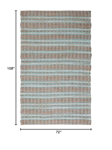 SAFAVIEH Natural Fiber Collection Area Rug - 6' x 9', Teal & Natural, Handmade Flat Weave Stripe Jute & Cotton Jute, Ideal for High Traffic Areas in Living Room, Bedroom (NFB651K) - color: Teal/Natural, size: 6' x 9' (Rectangular)