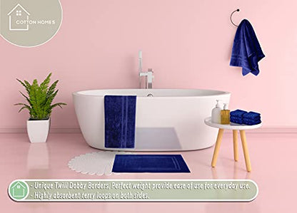 Bella Vista Cotton Bath Mat 2 Pc Set with Free 4 Washcloths-Washable, Soft and Absorbent, 22 x 34 Inches- Virgin Ring Spun Cotton. by Cotton Homes(Set of 2 Piece Bath Mats, Navy Blue) - color: Navy Blue, size: Set Of 2 Piece Bath Mats