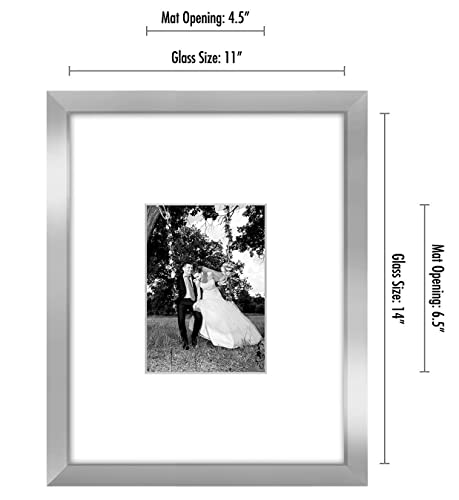Americanflat 11x14 Picture Frame - Matted to 5x7 - Engineered Wood - Silver | Shatter-resistant glass, hangs vertical or horizontal, sawtooth hangers included, use with or without mat - color: Silver