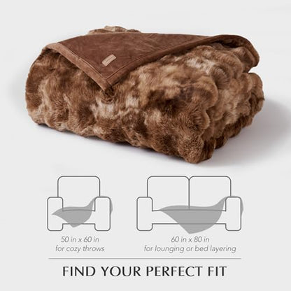 Faux Rabbit Fur Bubble Throw Blanket, 50"x60", Lion Caramel | Ultra Soft, Luxury Faux Rabbit Fur Throw, Thick Warm Bubble Blanket, Cozy Fluffy Reversible, for Bed, Couch, Chair, Sofa - color: Marble Caramel Brown, size: 50"x60"