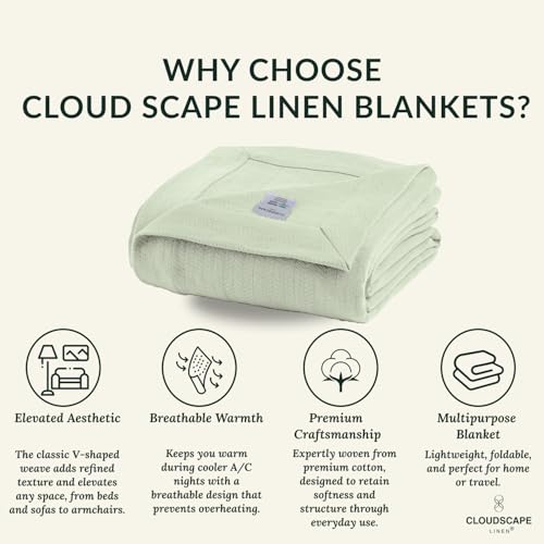 CSL Soft Cooling Cotton Blanket, Queen Size Summer Bedding, 92"x92",Seafoam | Queen Summer Blanket, Fits up to Full Size Bed, Soft & Breathable for All Season, Gift Ready with Reusable Tote Bag - color: 02. Sea Foam, size: Queen / Full (92" x 92")