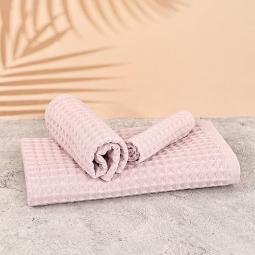 12 Piece Light Pink Waffle Bath Towel Set for Bathroom,100% Cotton Ultra Soft Bathroom Towel Set, 4 Bath Towels, 4 Hand Towels, 4 Wash Cloths, Highly Absorbent Quick Dry Shower Towels | Bathroom Towel Set, Highly Absorbent and Quick Dry, Soft Waffle Weave