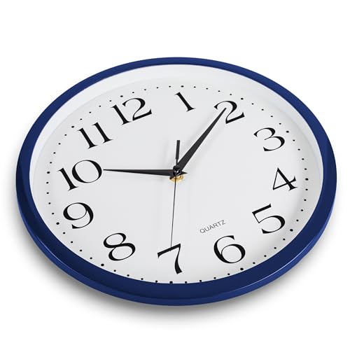 Bernhard Products Navy Wall Clock Silent Non Ticking - 12 Inch Quality Quartz Battery Operated Round Easy to Read Home/Kitchen/Office/Classroom/School Clock - color: Navy, size: 12 Inch