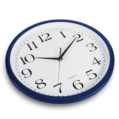 Bernhard Products Navy Wall Clock Silent Non Ticking - 12 Inch Quality Quartz Battery Operated Round Easy to Read Home/Kitchen/Office/Classroom/School Clock - color: Navy, size: 12 Inch