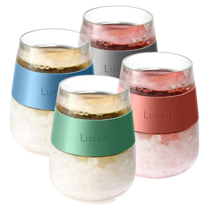 luxail Wine Glasses, Plastic Wine Glasses Set of 4, Wine Gifts, Double Wall Insulated Freezer Tumbler, Stemless Freezer cups for Red and white Wine, 8.5 Oz, Multicolor - color: Multicolor