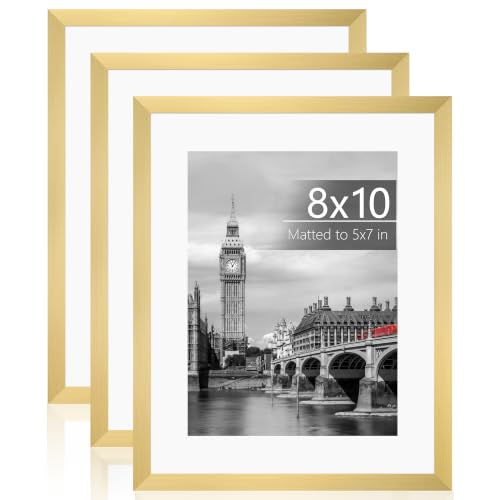 Fixwal 8x10 Picture Frame Set of 3 with Plastic Cover, PVC, Gold | Shatter Resistant Plastic Cover, Thin Border and Light Weight，Wall or Tabletop Decor - color: Gold, size: 8x10
