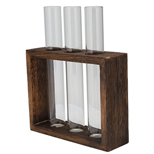 Transparent Hydroponic Test Tube Vase Set with Handcrafted Pine Wood Frame – 3 High Borosilicate Glass Tubes for Propagation, Desktop WallMounted Plant Display, Retro Modern Decor (Vintage - size: Vintage frame + 3 bottles