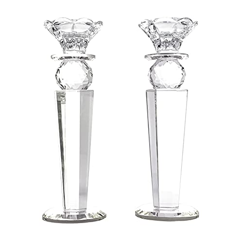 Allgala Set of 2 Crystal Glass Made Reverse Tapered Pillar and Hand Crafted Ball Candlesticks-8.5"-HD89151 - size: 2 PC (8.5")
