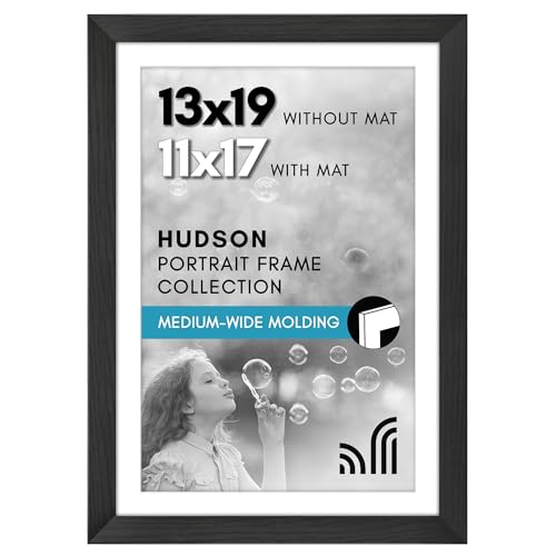 Americanflat 13x19 Poster Frame - Matted to 11x17 - Black | Engineered Wood construction, Shatter-resistant glass, hangs vertical or horizontal, sawtooth hangers included - color: Black, size: 13x19