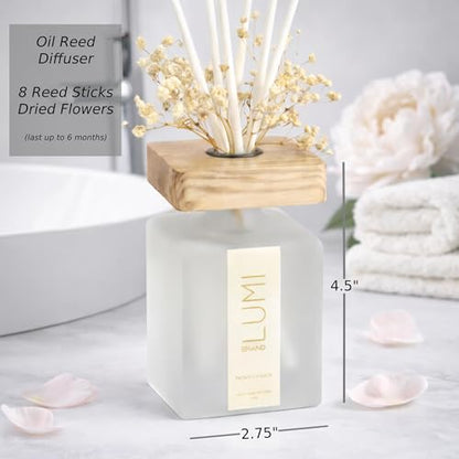 Luxury Aroma Gift Set | Peony Garden Scent - Reed Diffuser (200ml), Wood Wick Soy Candle (200g), Room Spray (50ml) | Includes Dried Flowers & 8 Reeds | Luxurious Fragrance for Home Décor | Great Gifts