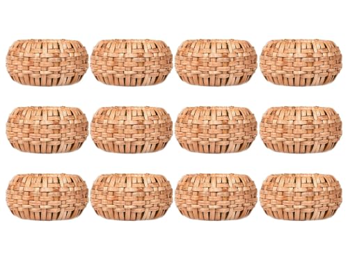 Alpha Living Home Woven Napkin Rings, Boho Rattan, Set of 12, Brown | Handcrafted cane & plastic, 2.25x2.25x1 in, fits cloth & paper napkins, stackable, farmhouse boho decor - color: Rust Brown, size: 12- Pack