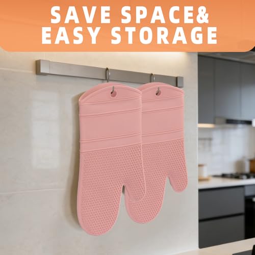 YUTAT Silicone Oven Mitts Kitchen Potholder Set - Perfect for Baking and Cooking,Pink,2 Pcs Set - color: Pink-honeycomb Surface, size: 13“L x 7"W-2 Piece