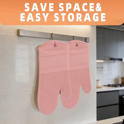 YUTAT Silicone Oven Mitts Kitchen Potholder Set - Perfect for Baking and Cooking,Pink,2 Pcs Set - color: Pink-honeycomb Surface, size: 13“L x 7"W-2 Piece
