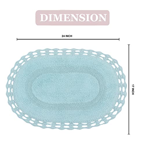 Home Weavers Hampton Crochet Reversible Bathmat 100% Cotton Bathroom Rug, Washable Rug, Extra Soft and Absorbent Bath Rug, Kitchen Mat, 17"x24" Rectangle, Aqua - color: Aqua, size: 1'5" x 2' (Oval)