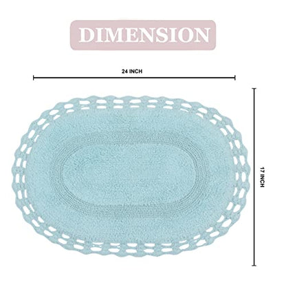 Home Weavers Hampton Crochet Reversible Bathmat 100% Cotton Bathroom Rug, Washable Rug, Extra Soft and Absorbent Bath Rug, Kitchen Mat, 17"x24" Rectangle, Aqua - color: Aqua, size: 1'5" x 2' (Oval)