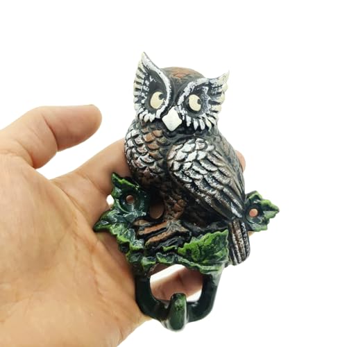 Rustic Coat Key Hanger, Owl Decorative Wall Mounted Coat Hooks, Cast Iron Animal Hooks Coat Towel Bag Hat Hanger Multiuse Entryway - color: Painted Owl