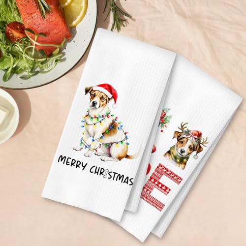 Christmas Jack Russell Kitchen Dish Towels 2 Pack - Jack Russell Dog Lover Gift, Waffle Weave Christmas Hand & Tea Towels for Kitchen Bathroom, 16x24 Inches - color: Jack Russell Christmas