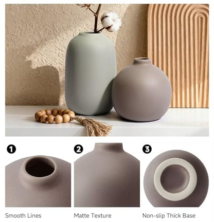 Small Ceramic Vase, Valentine's Day Vase, Modern Farmhouse Rustic Neutral Flower Vases for Dried Fresh Flowers, Home Decor Vases for Living Room, Entryway Table Decor, Kitchen, Shelf Decor (Set of 3)