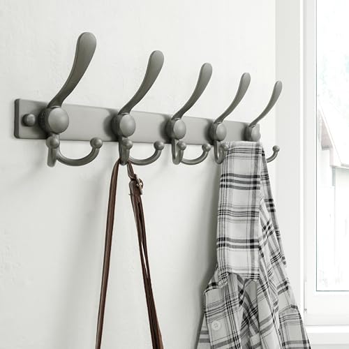 Coat Rack Wall Mount, Heavy Duty 12-Gauge Base vs Flimsy 1mm, Double-Thick Solid Anti-Snap Hooks, 16” Stud-Mount, Stainless Steel Hanger for Clothes Hat Entryway Closet, Grey, Pack of 2 - color: Gray, size: L=17" (2pcs)