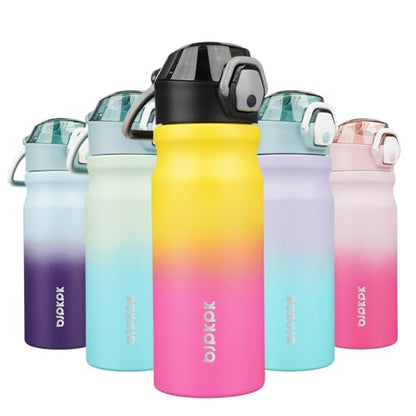 BJPKPK 18 oz Water Bottle with Straw & Handle, Insulated Stainless Flask | Leak Proof Locking Lid, Thermal, Double Wall Vacuum, Keeps Hot/Cold, BPA Free, Dishwasher Safe, Travel & Sports, Rainbow - color: A-Rainbow, size: 18 Ounces