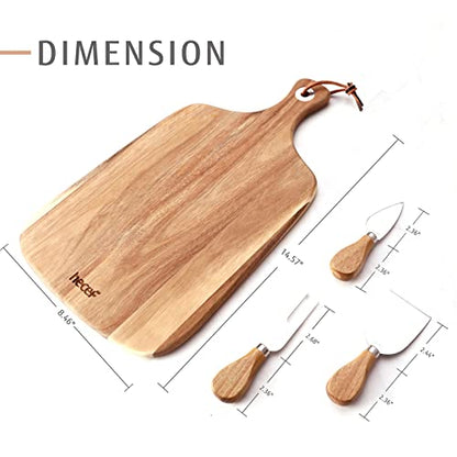 hecef Upgrade Bigger Cheese Board set of 4, a Acacia Wood Cheese Plate and 4 Pcs Knives, Charcuterie Platter Serving Tray for Appetizers, Feast, Housewarming, Cheese Serving - size: Large